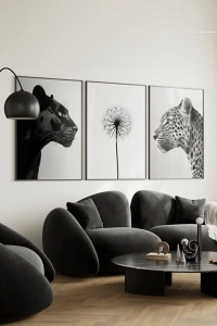 3'lü Siyah Beyaz Oturma Odası Duvar Dekoru, Çita, Jaguar Duvar Dekoru Yüksek Kalite Çerçevesiz 13x18